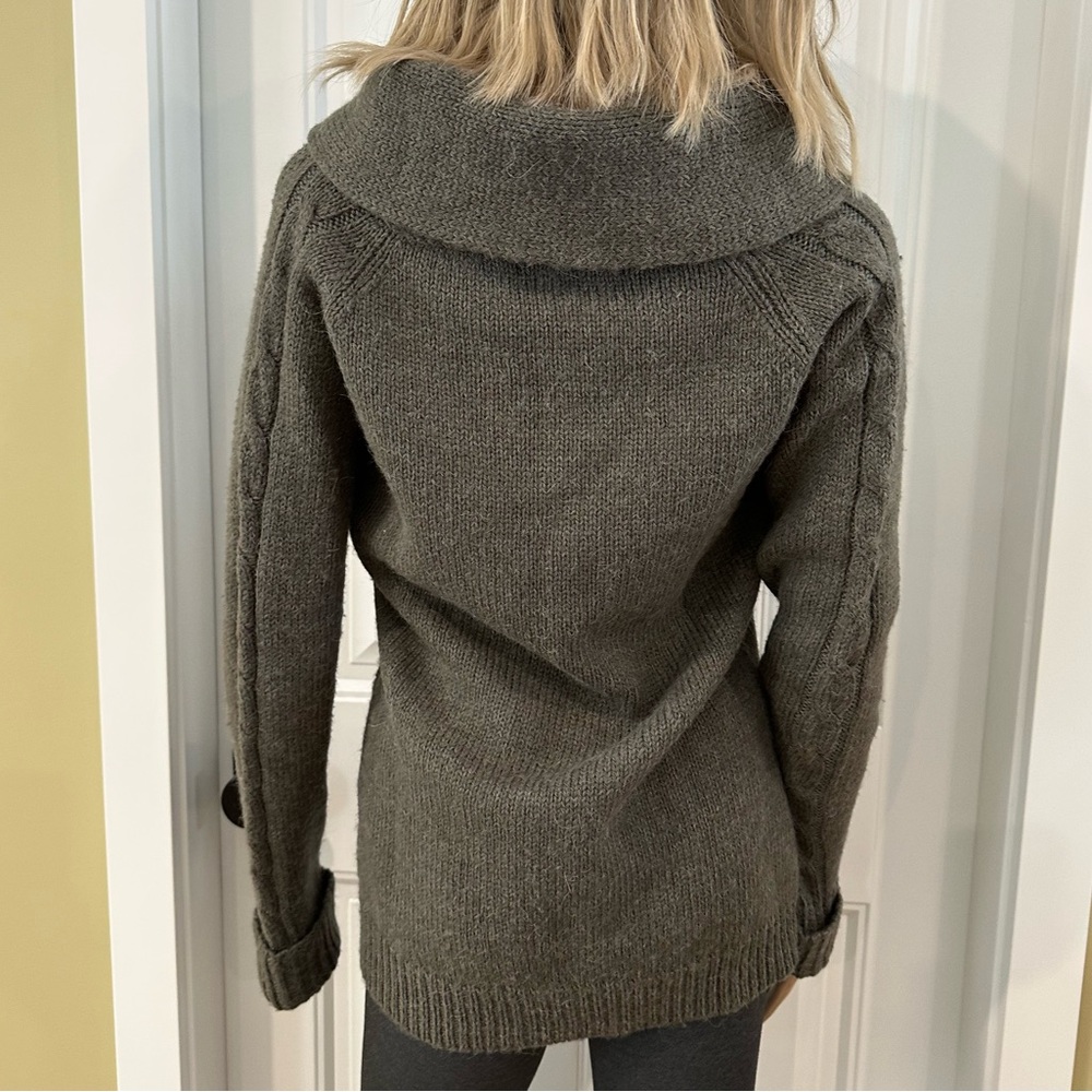 Zara Green Wool Alpaca Sweater Women’s Large Shawl Collar - Picture 4 of 14